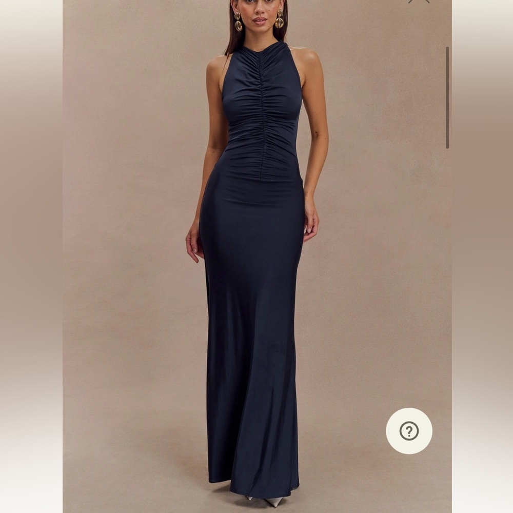 Meshki Priya Slinky Ruched Halter Maxi Dress - Navy small
